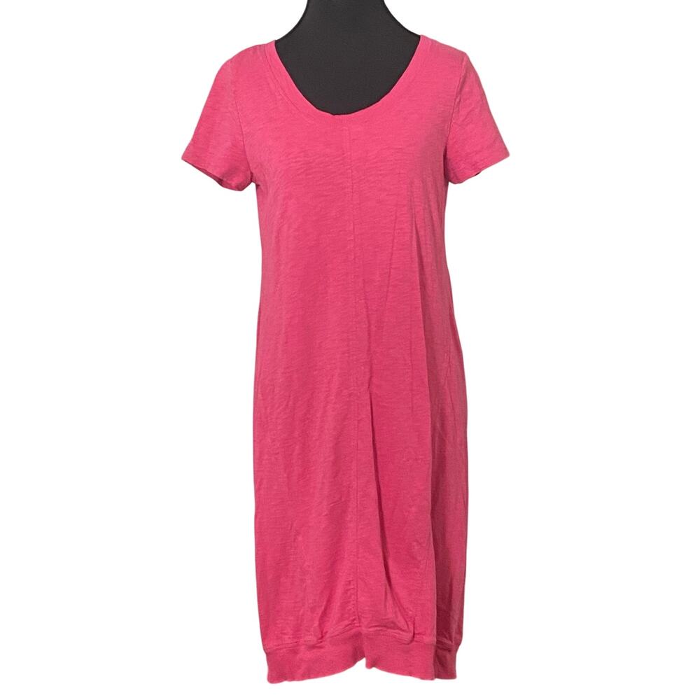J.Jill XS Hot Pink Cotton Knit T Shirt Dress Midi Shift Cocoon Casual Everyday